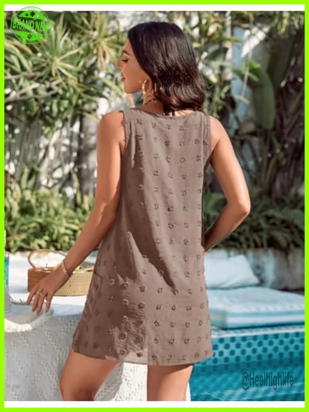 Polka Dot Beach Cover Up Dress V Neck Casual Swimsuit Coverup with Pockets